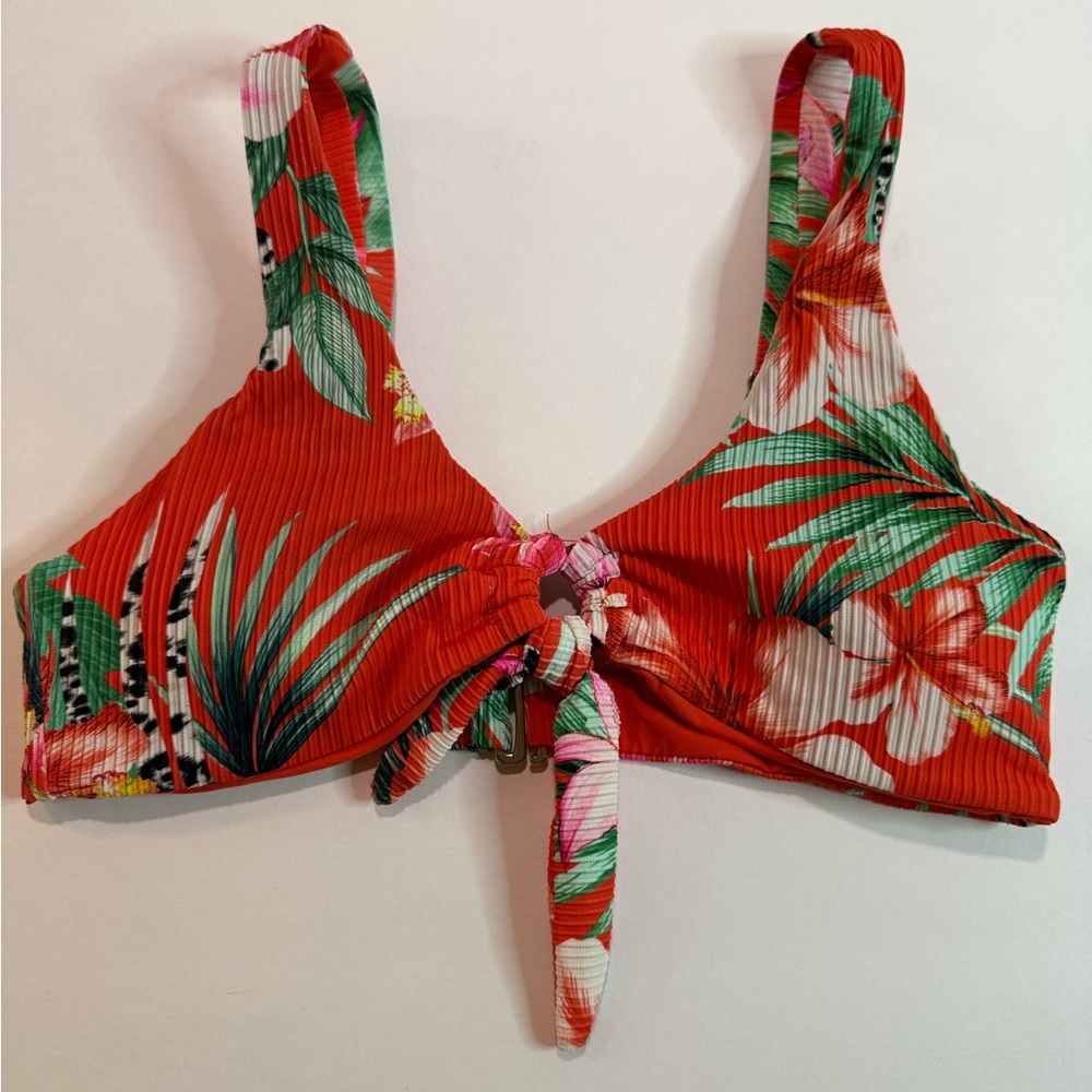Tropical Red Floral Bikini Top